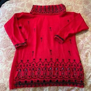 Vintage Victoria Jones red sweater with black beading